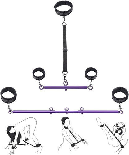 VioletLock Purple Spreader Bar BDSM Kit with Collar & Cuffs