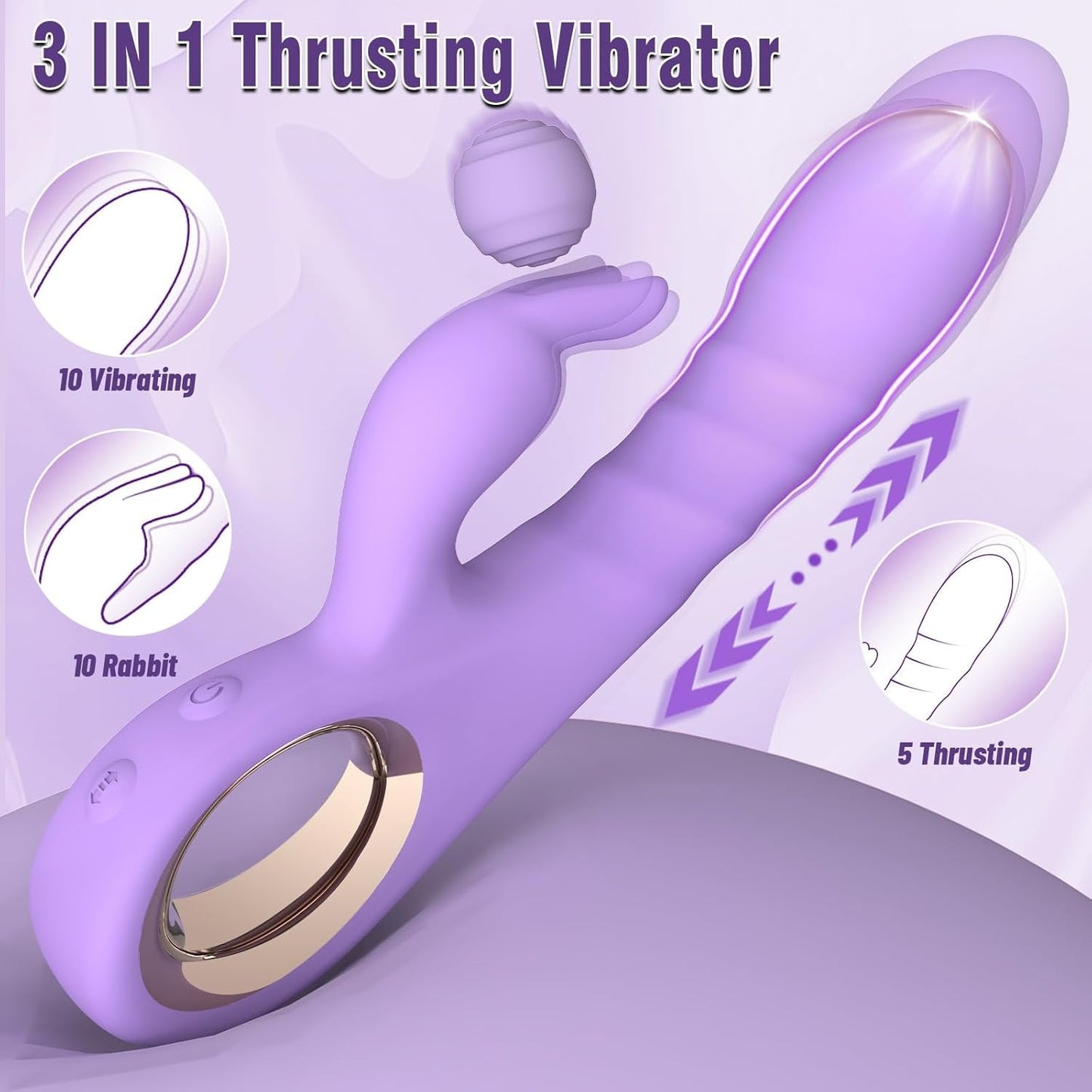 VeloraThrust Thrusting Rabbit Vibrator 3 Motores 5 Empujes 10 Modos