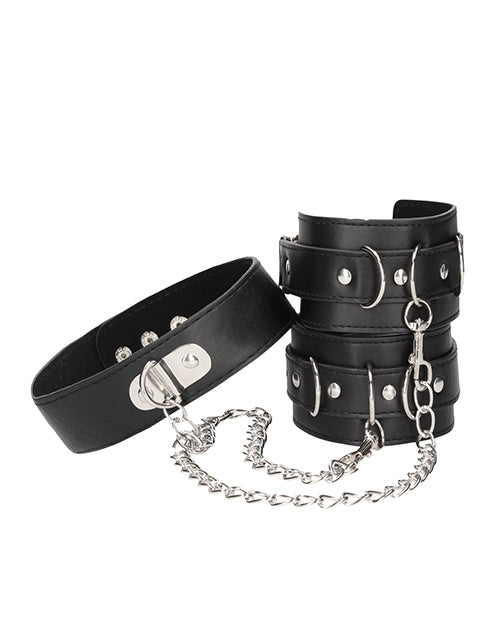 Collar y esposas de cuero blanco y negro