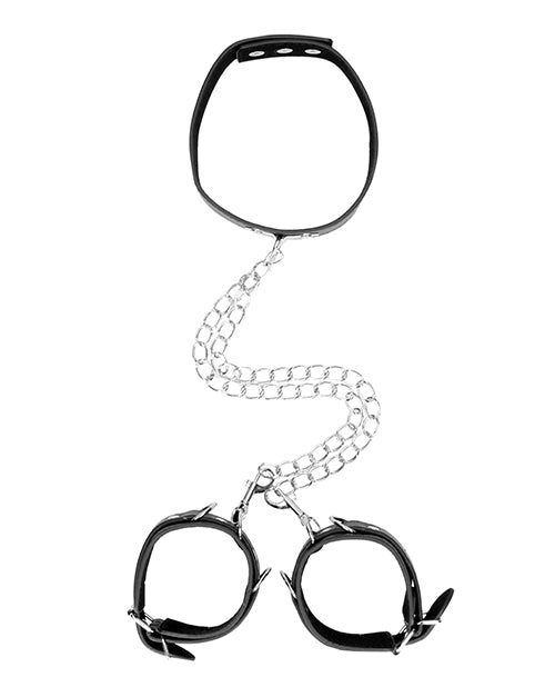 Collar y esposas de cuero blanco y negro