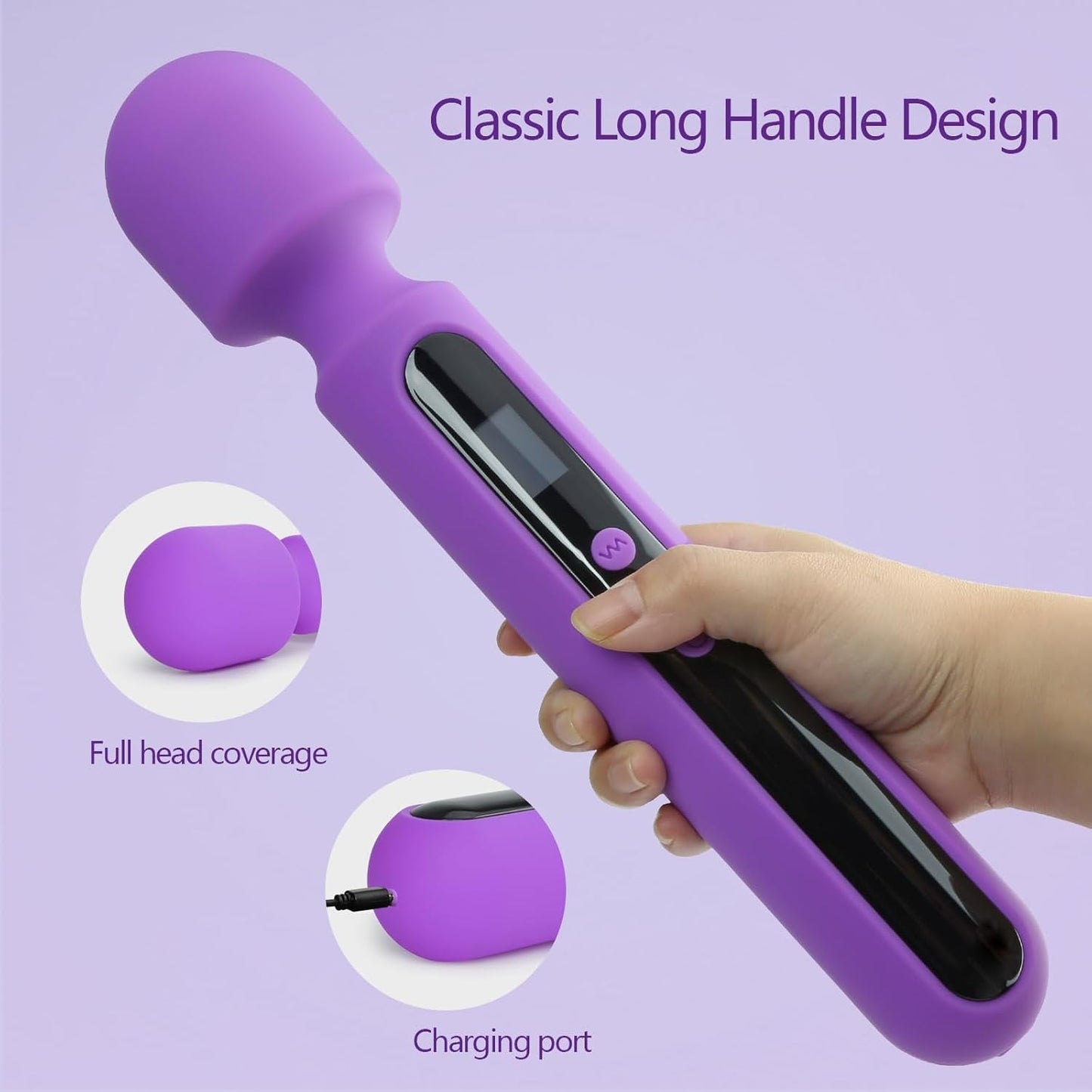 VoltAura 12" Wand Vibrator LCD Display 10 Modes Rechargeable