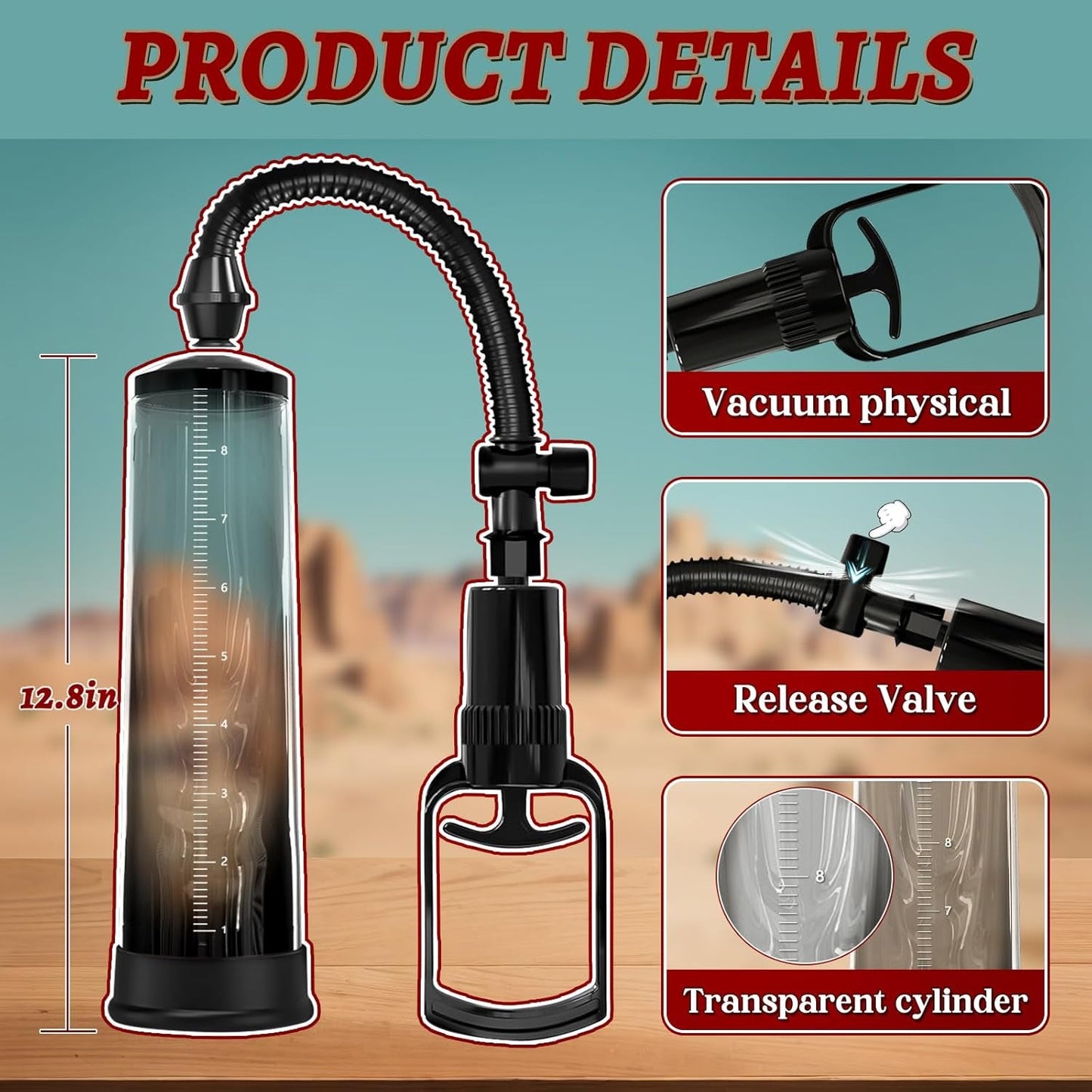 Bomba para pene MaxReach Manual Tubo de 9,5" Funda realista