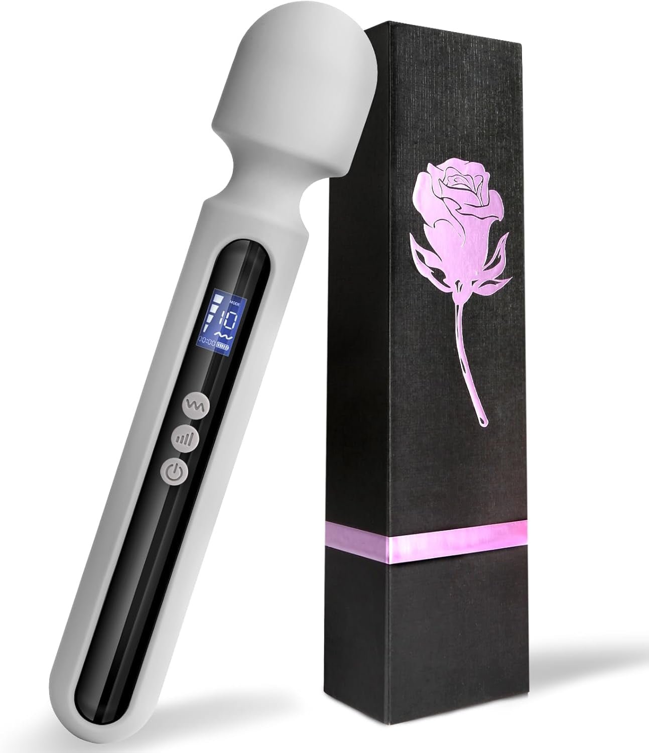 SteelAura Vibrador de Varita de 12" con Pantalla LCD, 10 Modos, Resistente al Agua