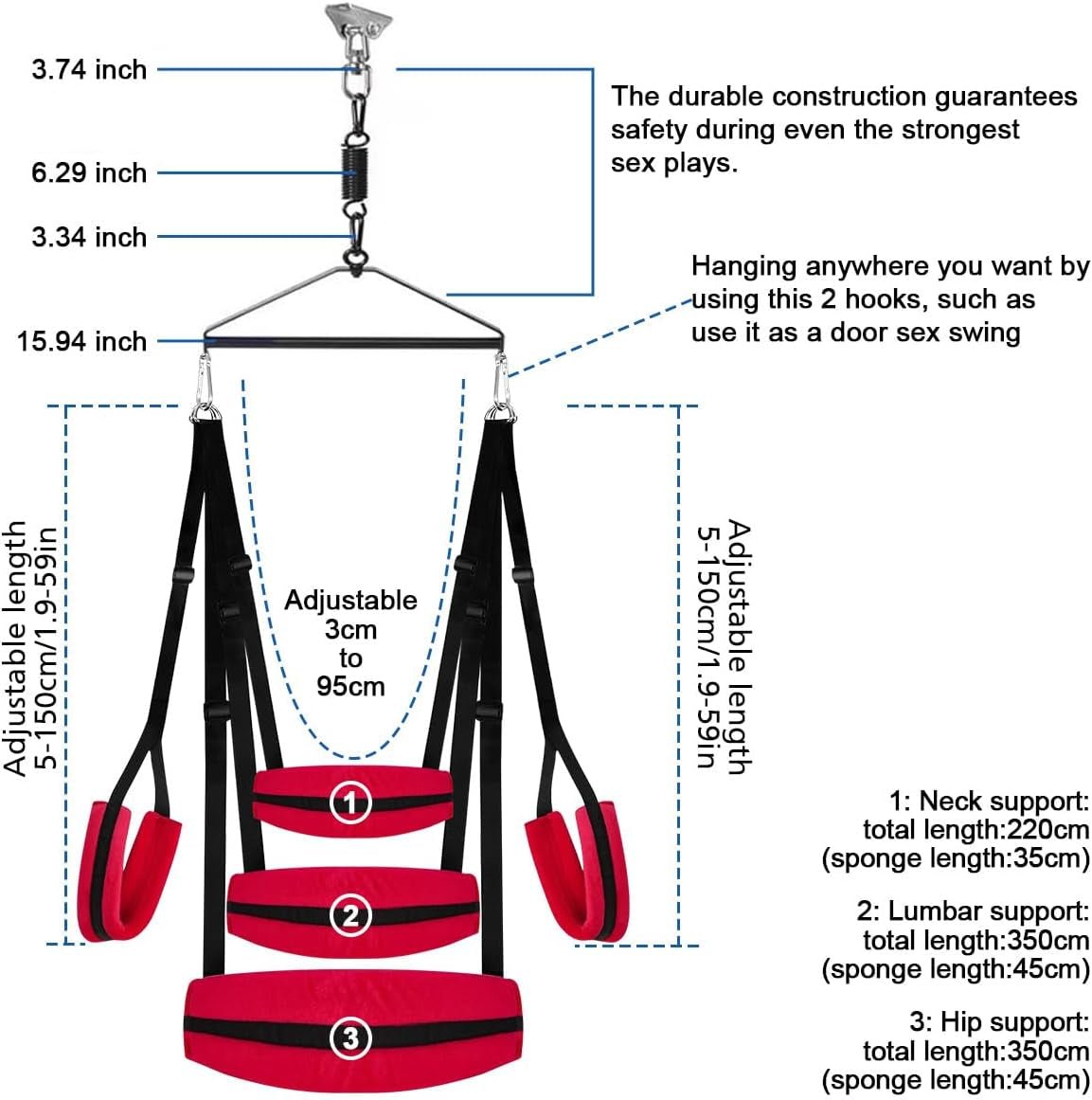 VireliX 360° Balançoire de porte sexuelle Siège large 400lb