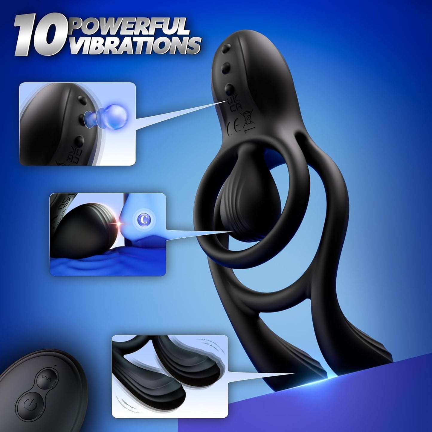 Anillo para el pene de 3 motores TriPulseX, estimulador de clítoris y perineo con control remoto