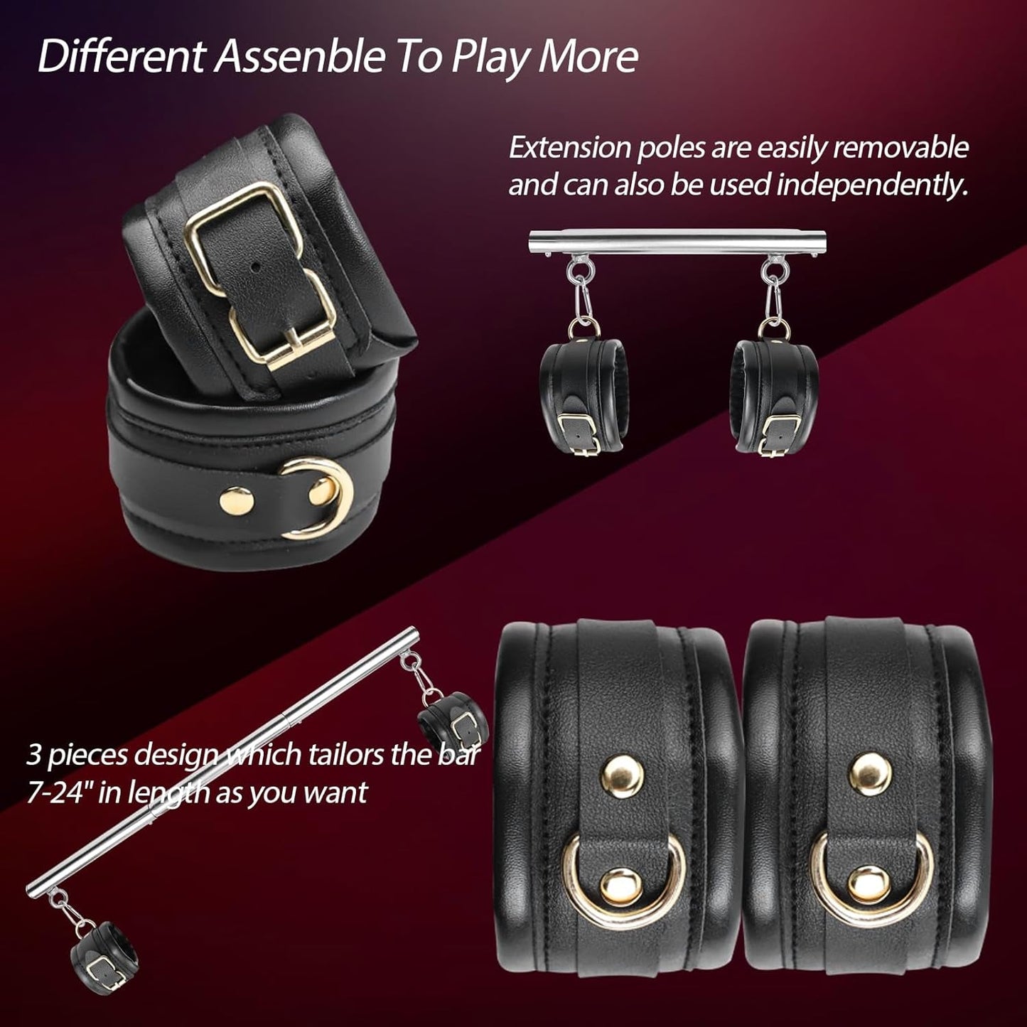 Kit BDSM con barra separadora de acero inoxidable SteelEase