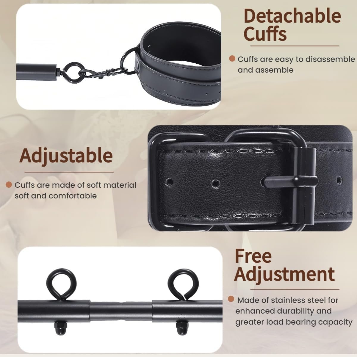 Kit BDSM con barra separadora de cuero PU SteelLeather