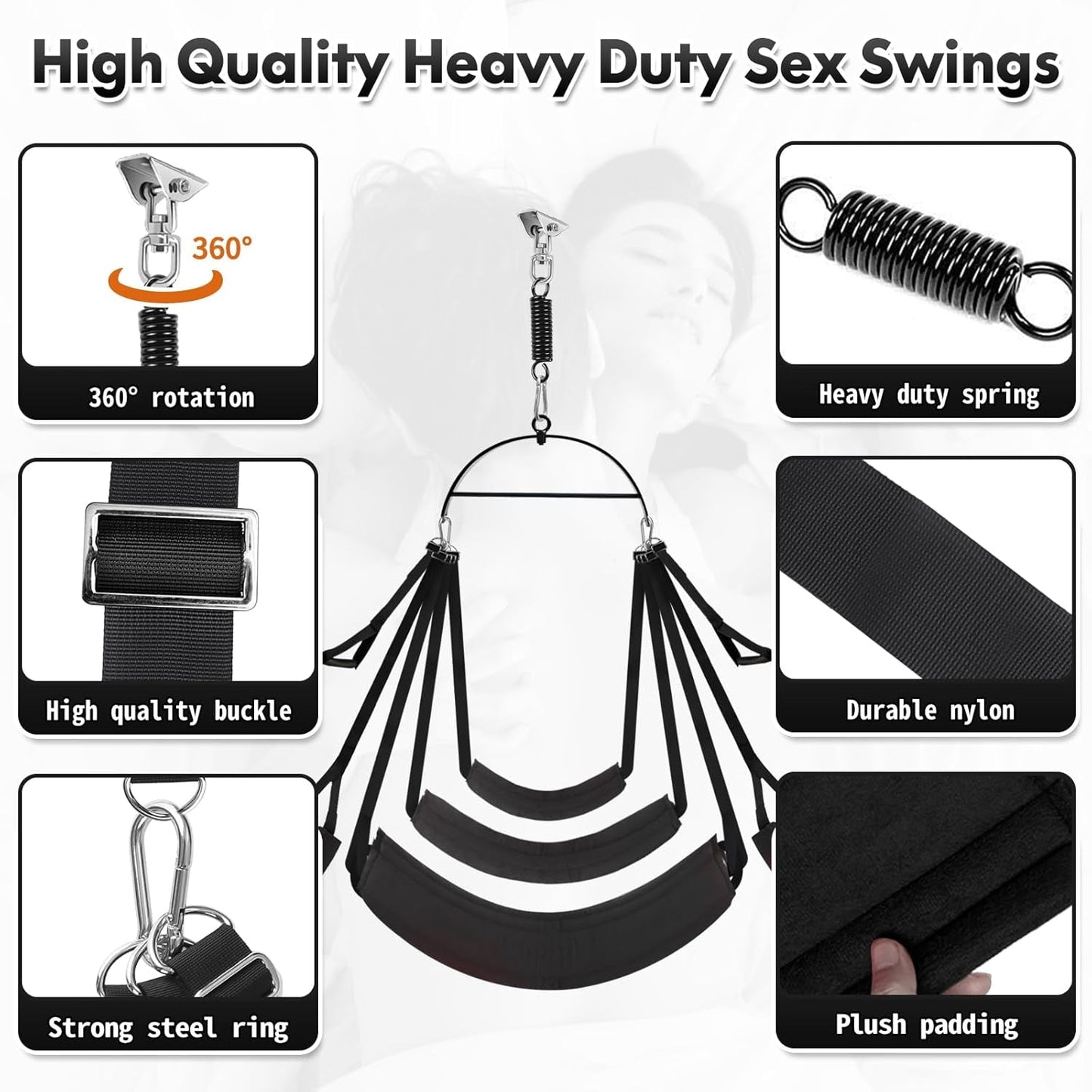 ShadowOrbit Black Columpio sexual de 360° para puerta y techo