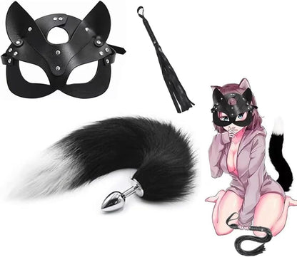 NightFeral Tail Anal Plug Mask Whip BDSM Cosplay Set