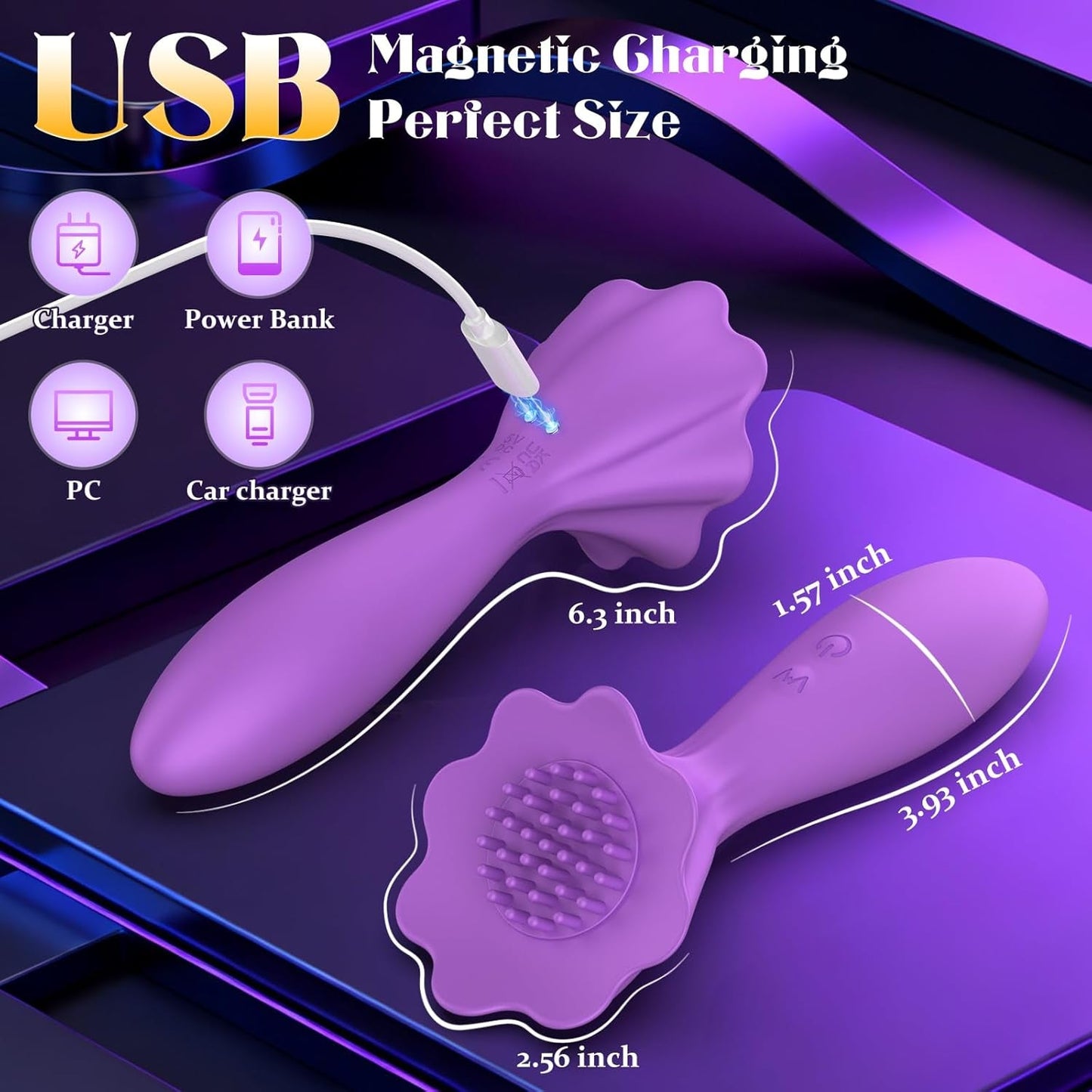 BrushPulse Vibrador de doble punta con cepillo y 10 modos de golpeteo