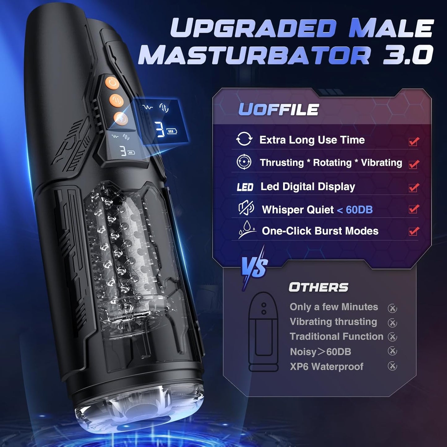 Masturbador masculino DarkCharm 4 en 1 con empuje, rotación y vibración