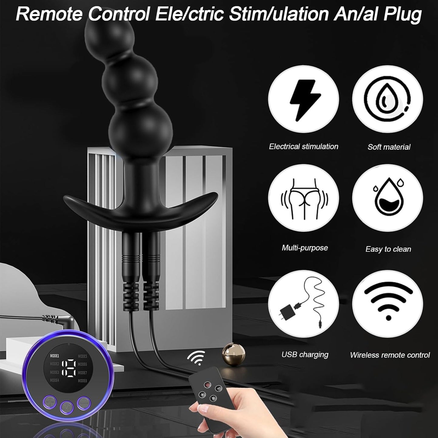 SereneGlow Perlas anales de silicona con descarga eléctrica
