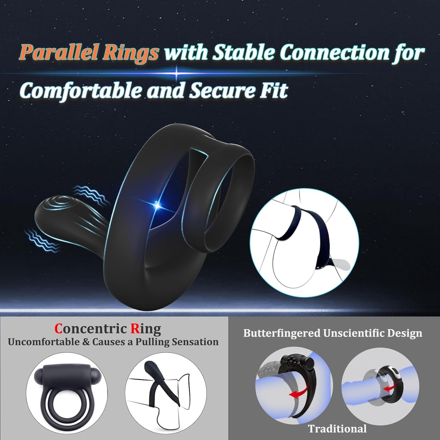 TitanVibe Vibrating Cock Ring with Taint & Ball Stimulator