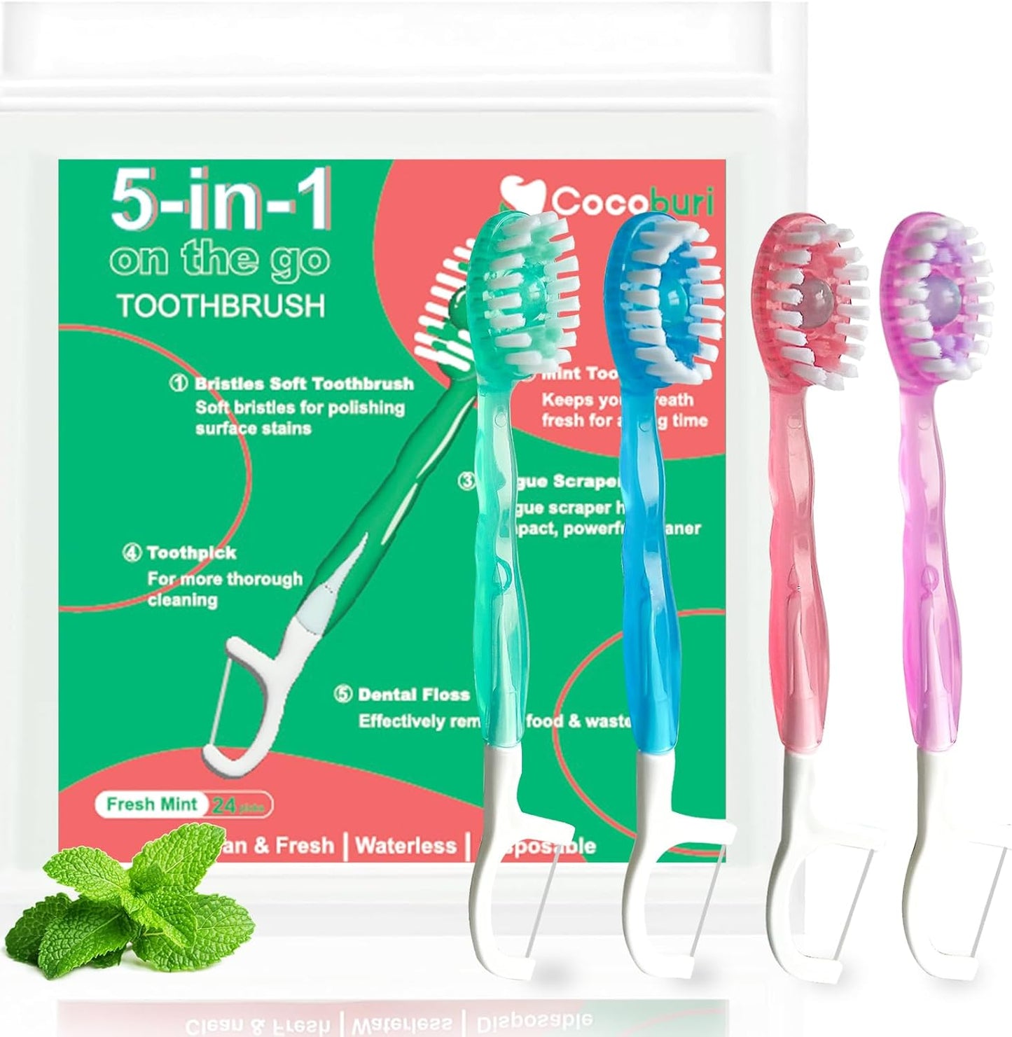 Cepillo de Dientes de Viaje Desechable 5 en 1 Morning After con Pasta Dental, Hilo Dental y Limpiador Lingual