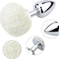 SnowBunny Small Bunny Tail Steel Butt Plug White