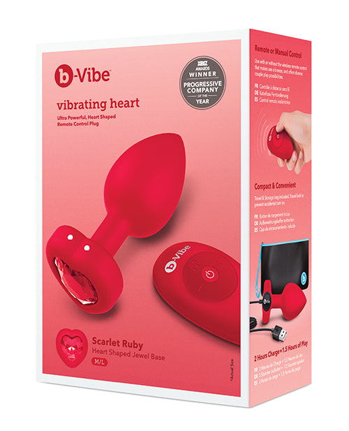 b-Vibe Vibrating Heart Plug M/L - Rojo