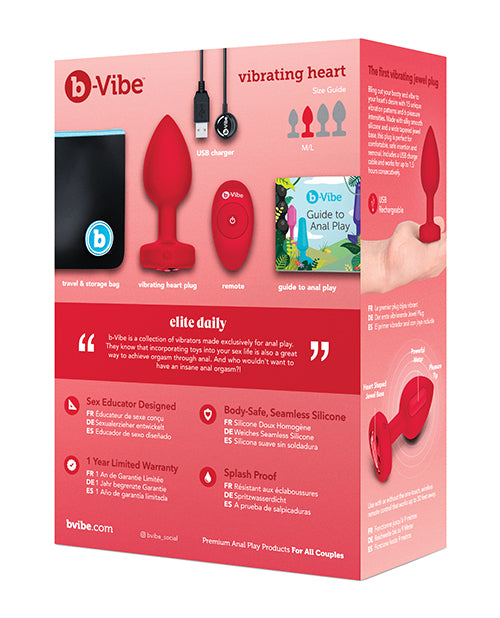 b-Vibe Vibrating Heart Plug M/L - Rojo