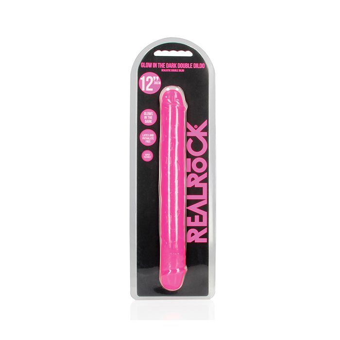 RealRock 12" Doble Dong Brilla en la Oscuridad - Rosa Neón