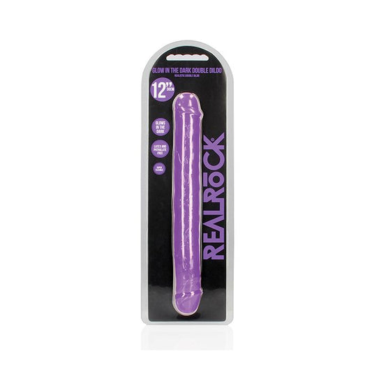 RealRock 12" Double Godemichet qui brille dans le noir - Violet néon