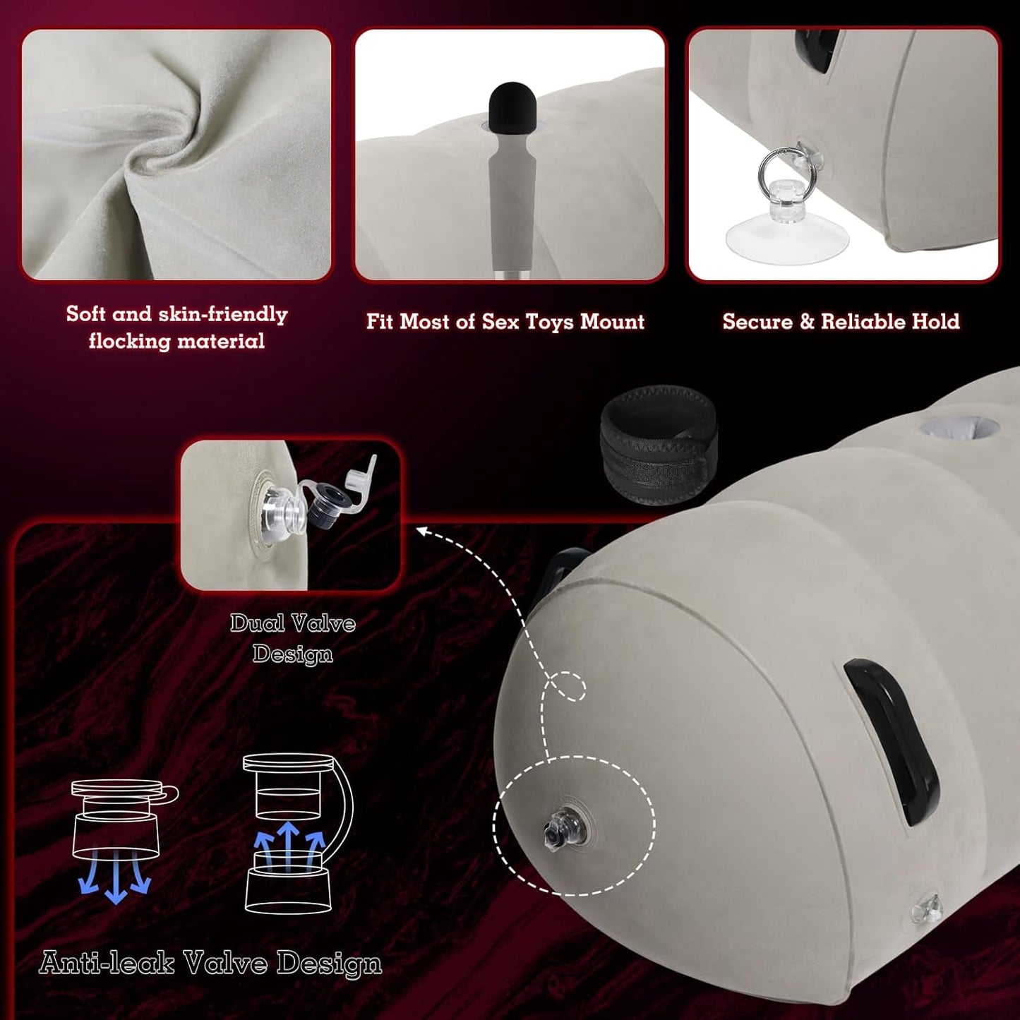 Almohada BDSM inflable AirBond con sujeciones y soporte para juguetes