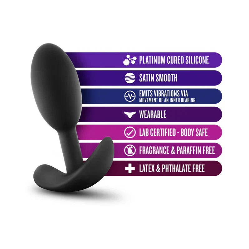 Aventuras Anales Tapón Vibrador Delgado de Silicona Platino Pequeño - Negro