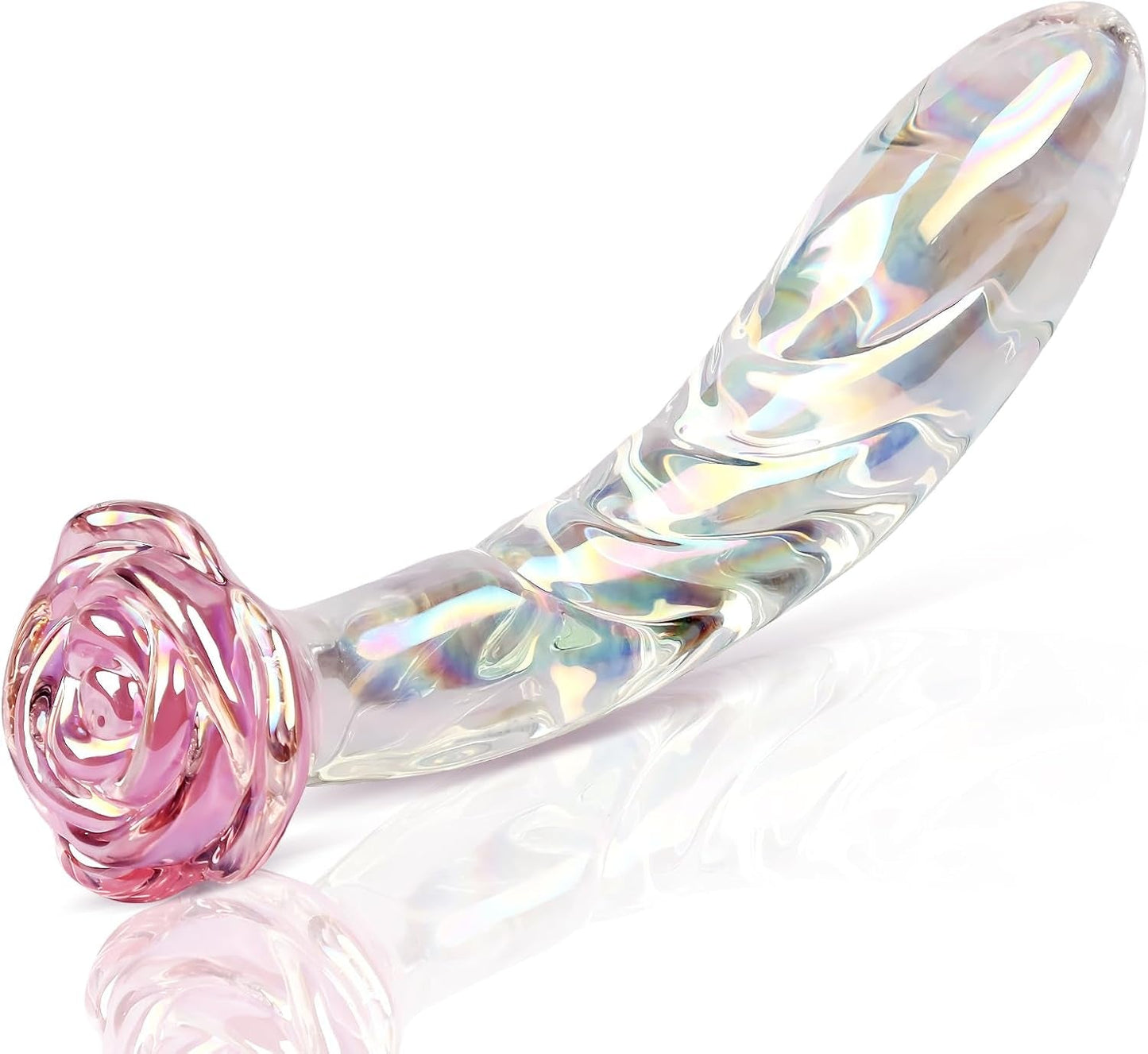 RoseGlass Dildo de cristal de 7.2" con arcoíris, tapón anal para punto G
