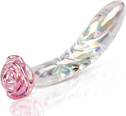 RoseGlass Dildo de cristal de 7.2" con arcoíris, tapón anal para punto G