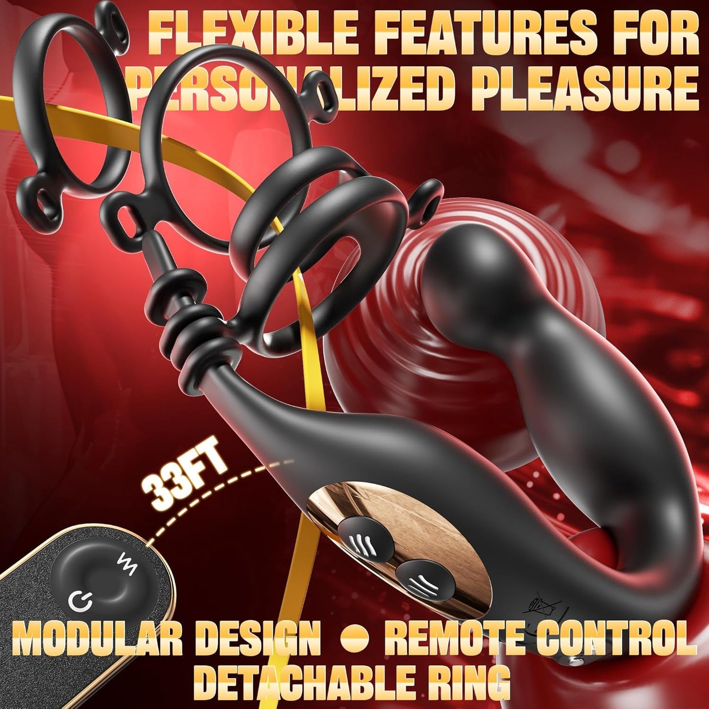 FlexDominus Masajeador de Próstata y Anillo para Pene 9+9 Modos Control Remoto