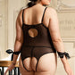 Plus Size Faux Leather Open Cup Teddy with Wrist Restraints