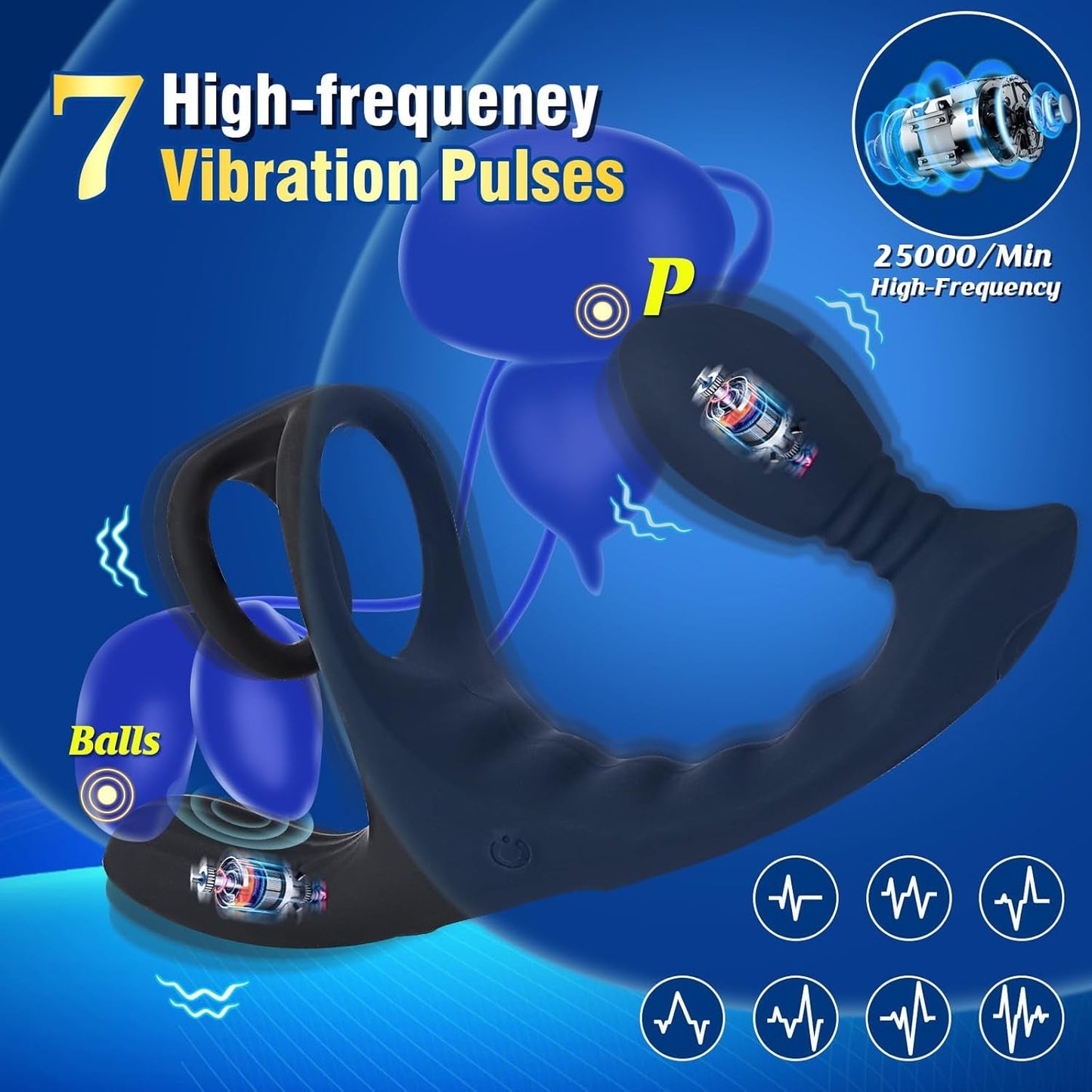 Anillo para el pene/masajeador de próstata PulseCoreX, 7 modos, control remoto, resistente al agua