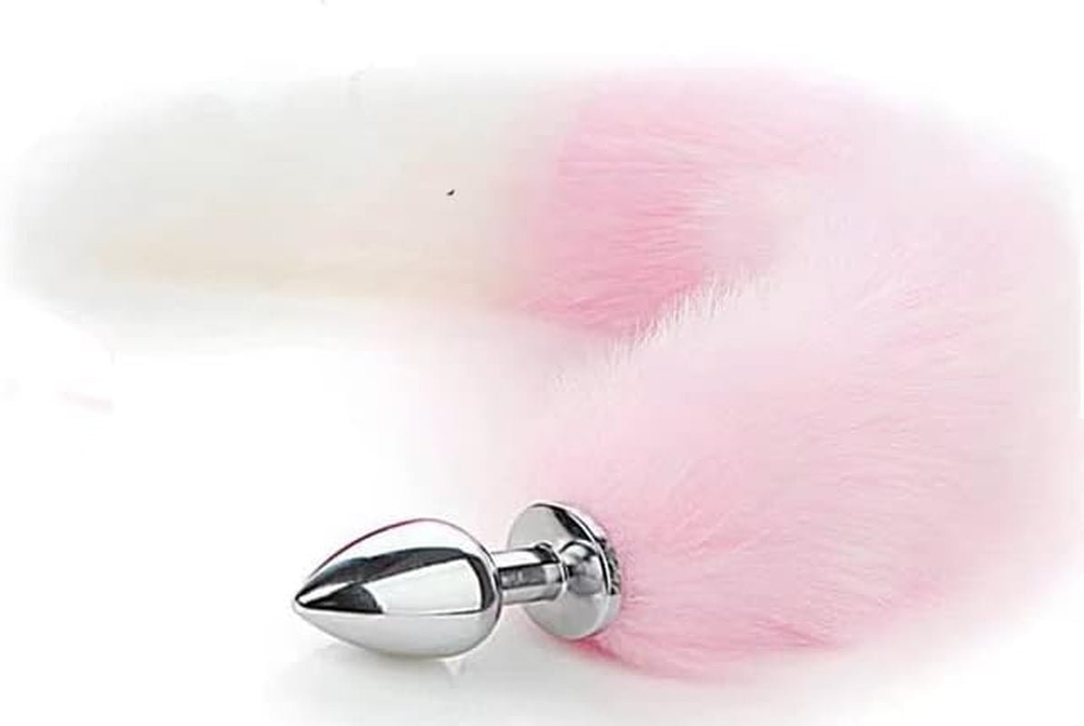 BlushFur Cola de Zorro Rosa y Blanca de 18" con Plug Anal de Acero