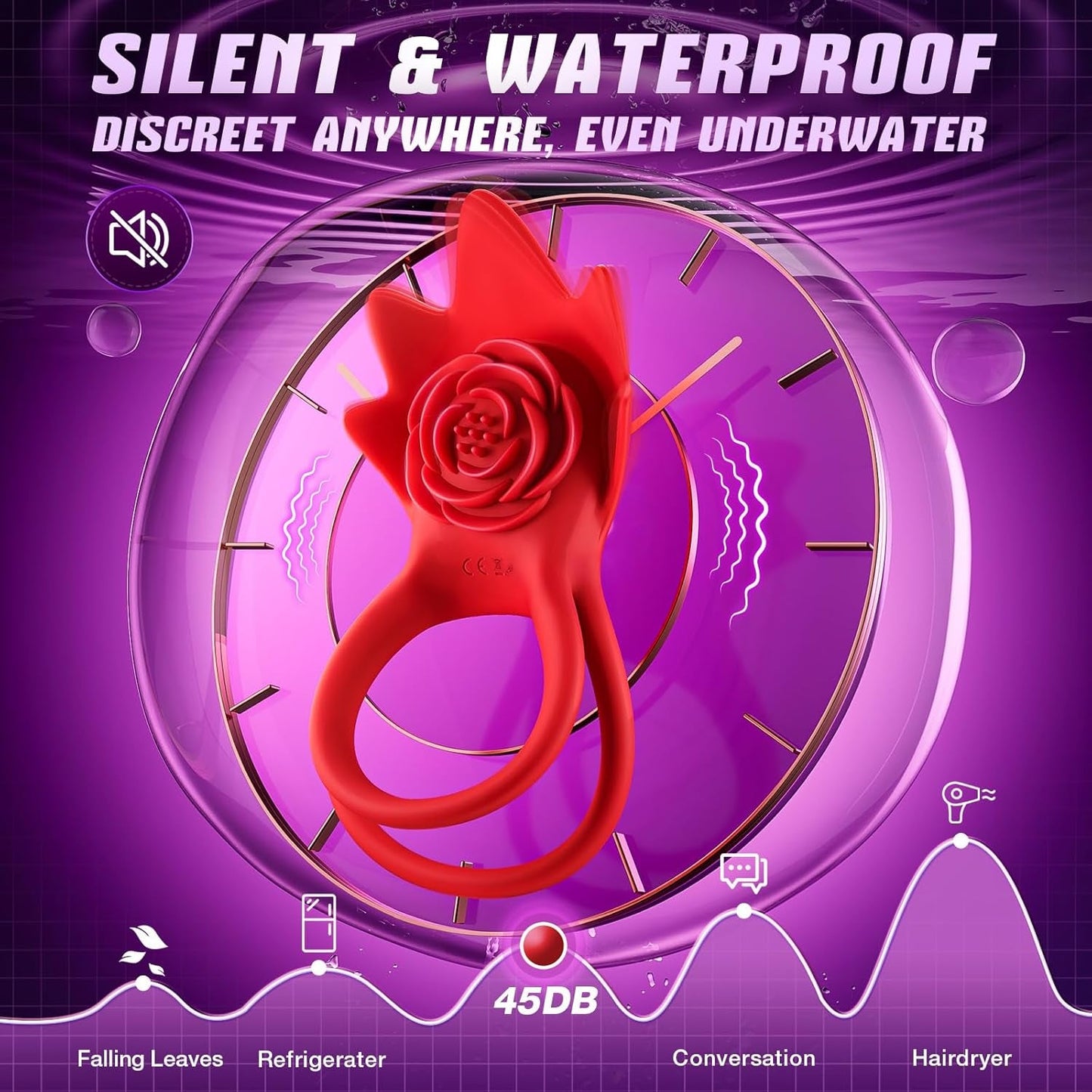 Anillo para el pene con control de aplicación y estimulador de clítoris PetalSync Rose AI, 9 modos