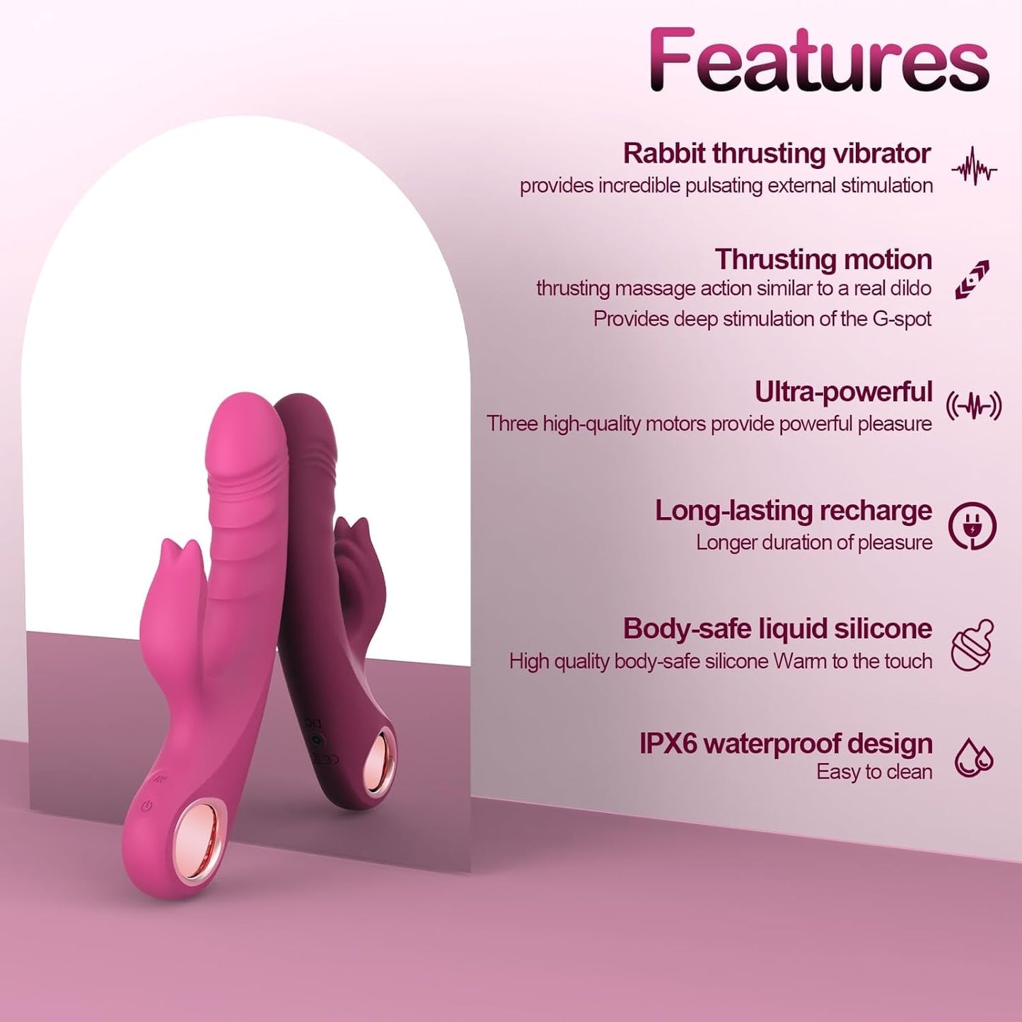 PulseNexa Thrusting Rabbit Vibrator 3 Thrust 10 Modes Silicone