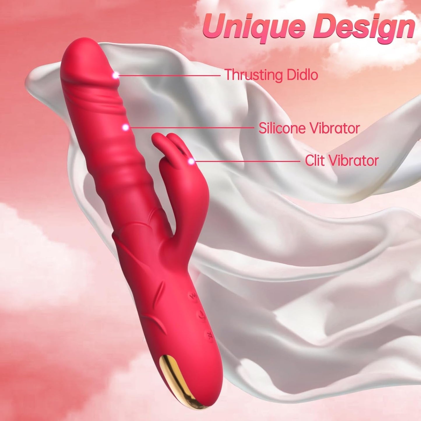 RoseThrust Vibrador de conejo penetrante 3 empujes 10 modos de silicona