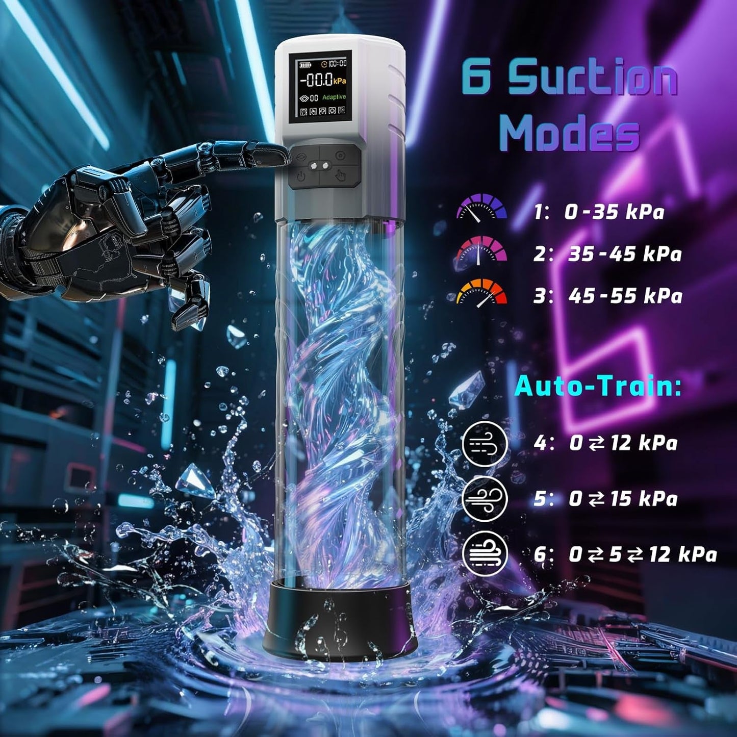 AdaptiX Bomba para pene 6 modos LCD adaptable