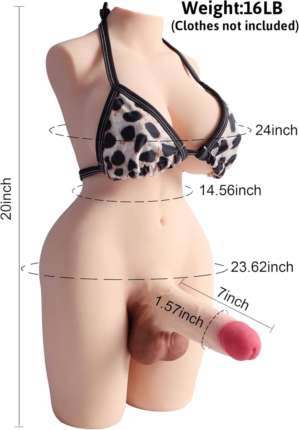 NovaCurve Torso de muñeca sexual transgénero 3 en 1 con dildo enorme
