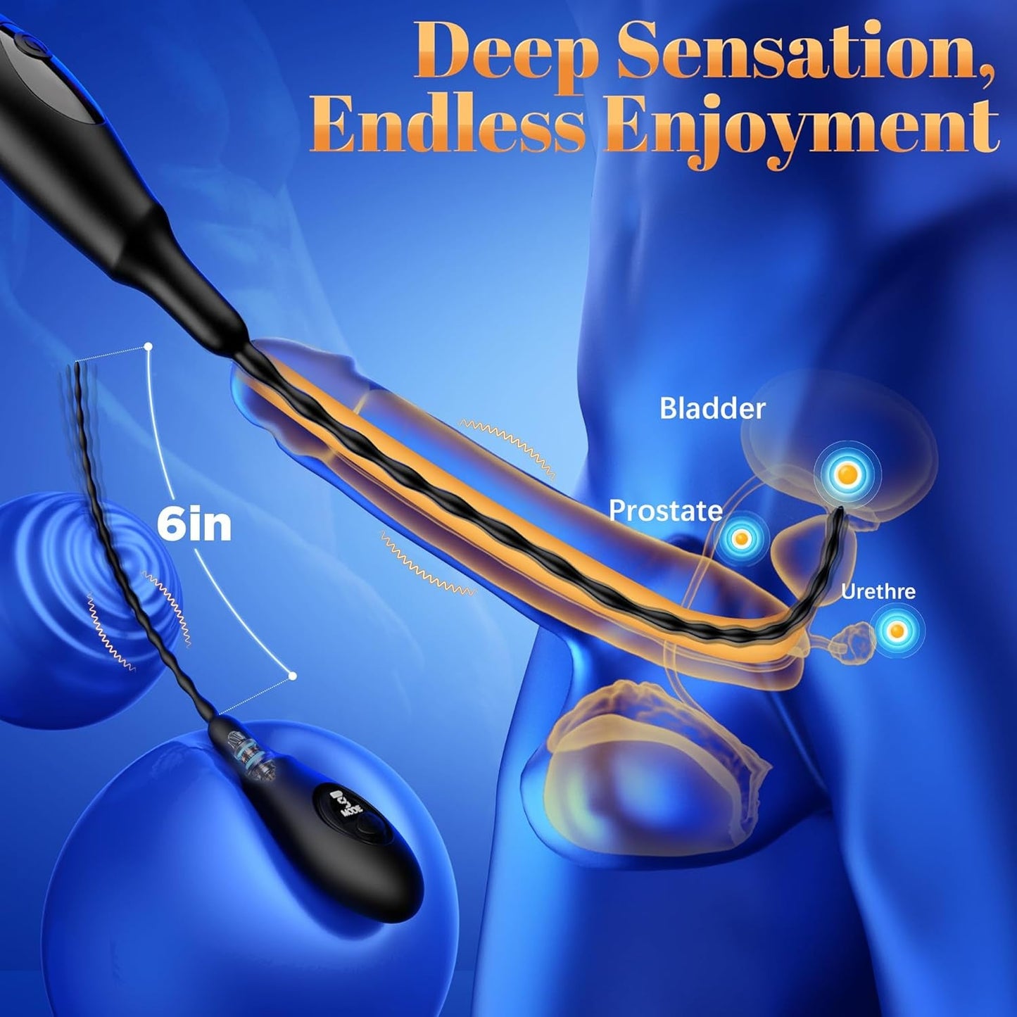 Sonda uretral vibratoria PulseSound con tapón para pene