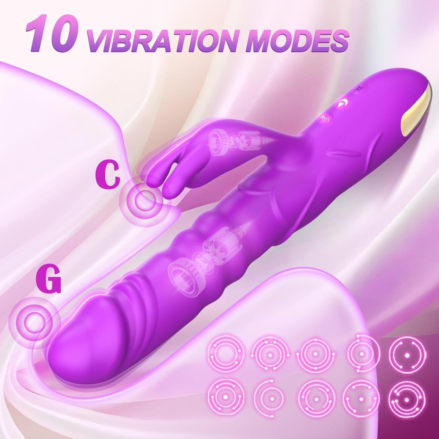 RoseAura Vibrador Conejo de Empuje 3 Empujes 10 Modos Silicona