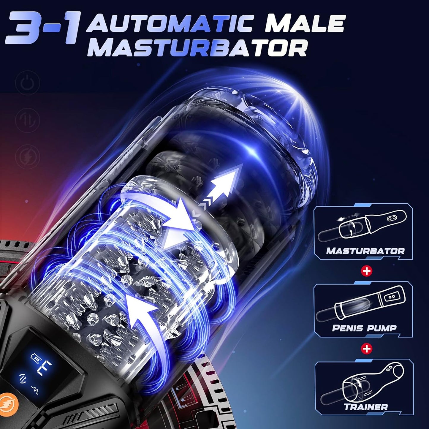 Masturbador masculino DarkCharm 4 en 1 con empuje, rotación y vibración