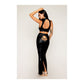 Stretch Faux Leather Harness Bra & Long Slip Skirt Black XL