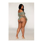 Body de red sin costuras de manga larga color verde salvia talla grande