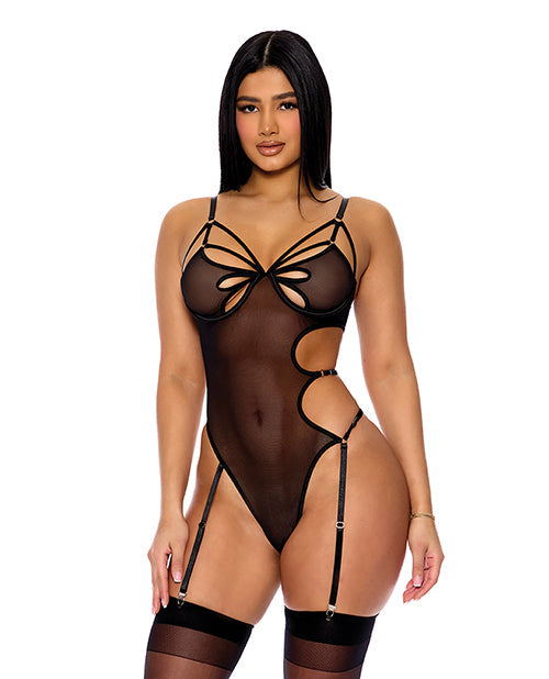 Feeling Butterflies Mesh Garter Teddy - Negro Grande