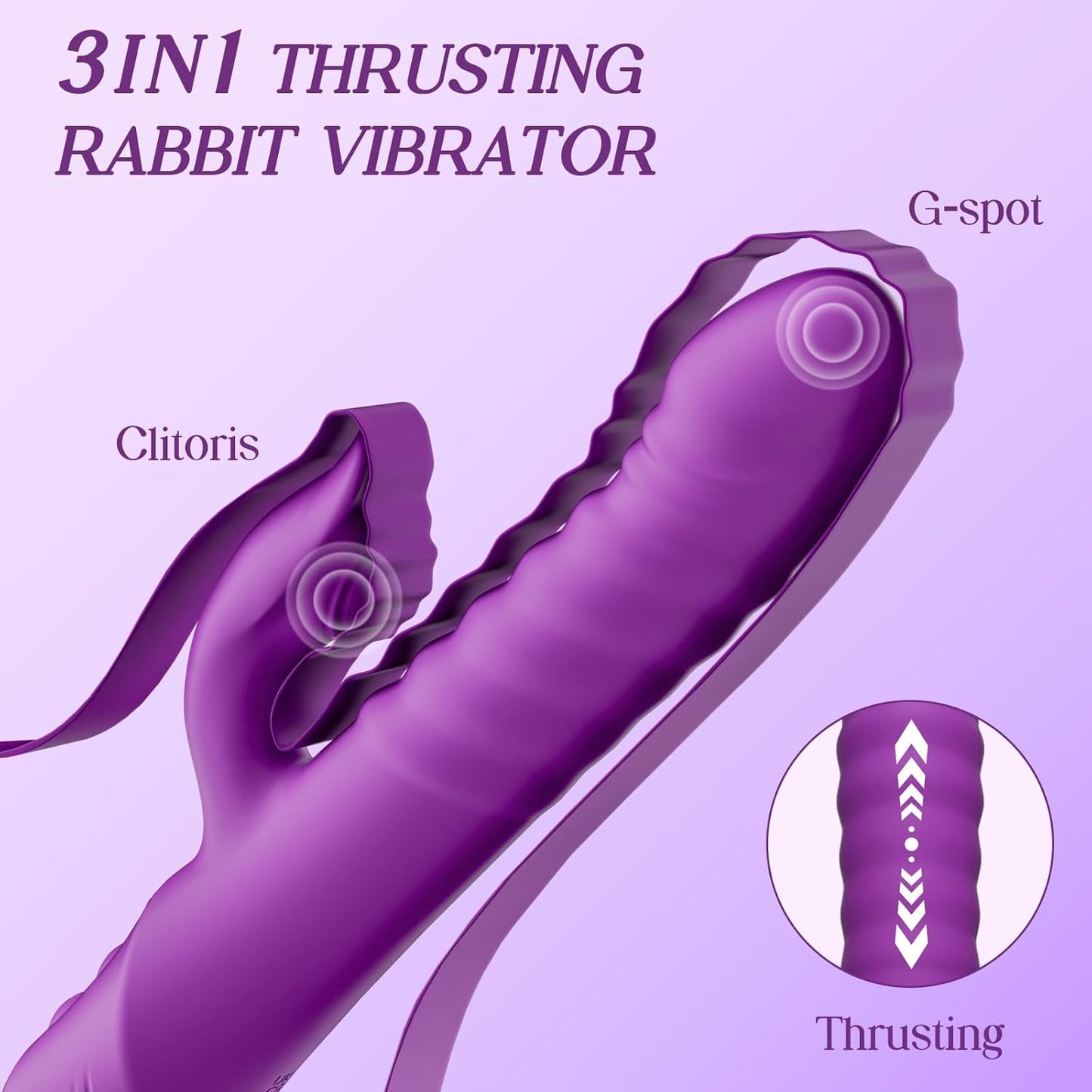 Vibrador de conejo VantaFlex con empuje, 7 modos, Tipo-C, resistente al agua