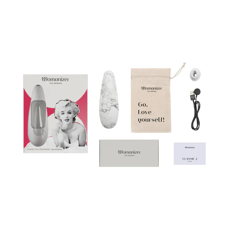 Estimulador Clitorial Womanizer x Marilyn Monroe Special Edition Classic 2 - Mármol blanco