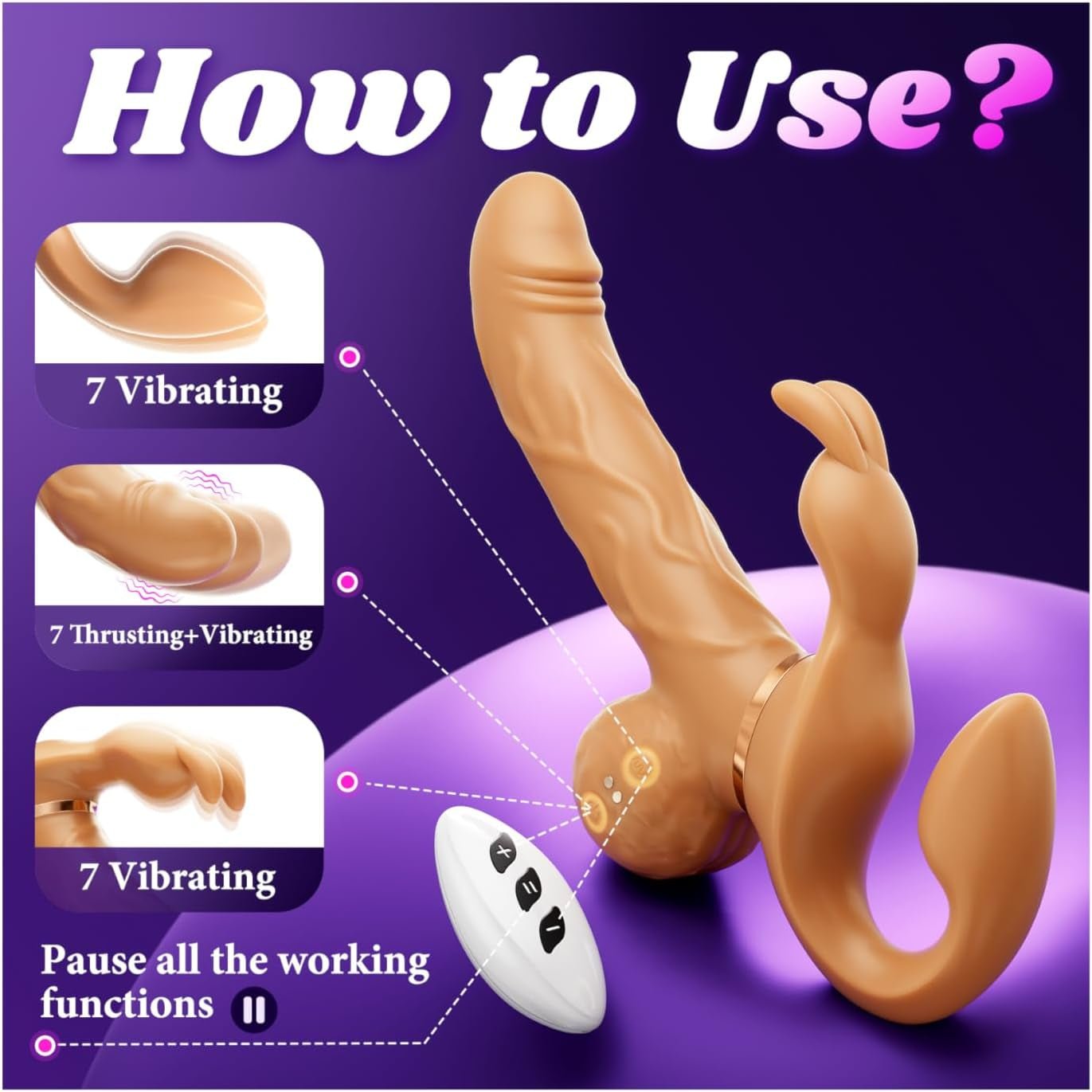 Vibrador de empuje sin tirantes DualGlide Rabbit