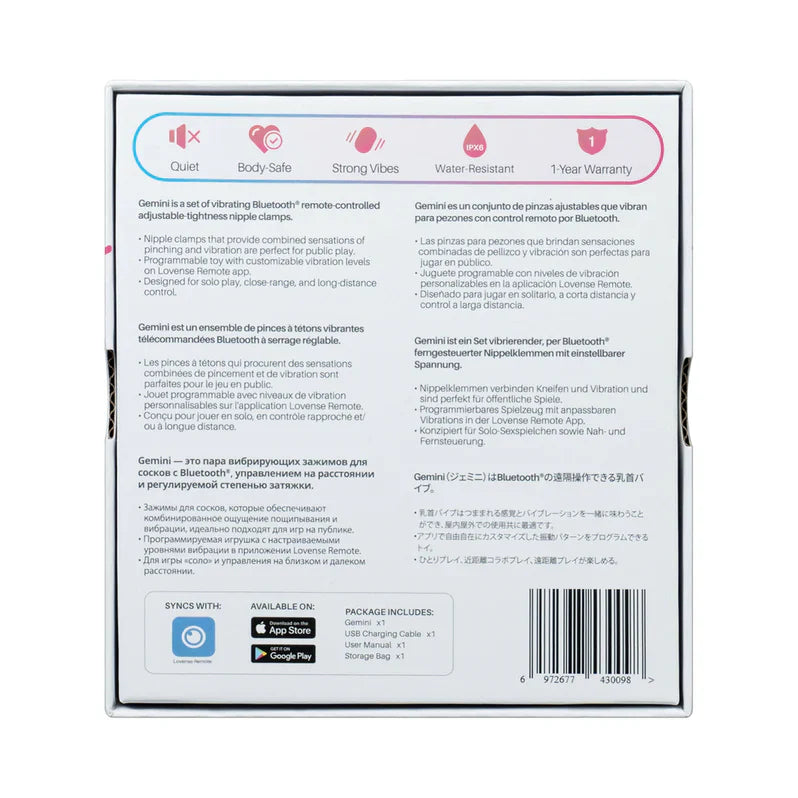 Pinzas vibradoras para pezones Lovense Gemini - Rosas