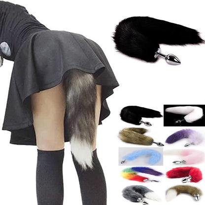 Tapón anal de acero ObsidianTail Black Fox Tail 18"