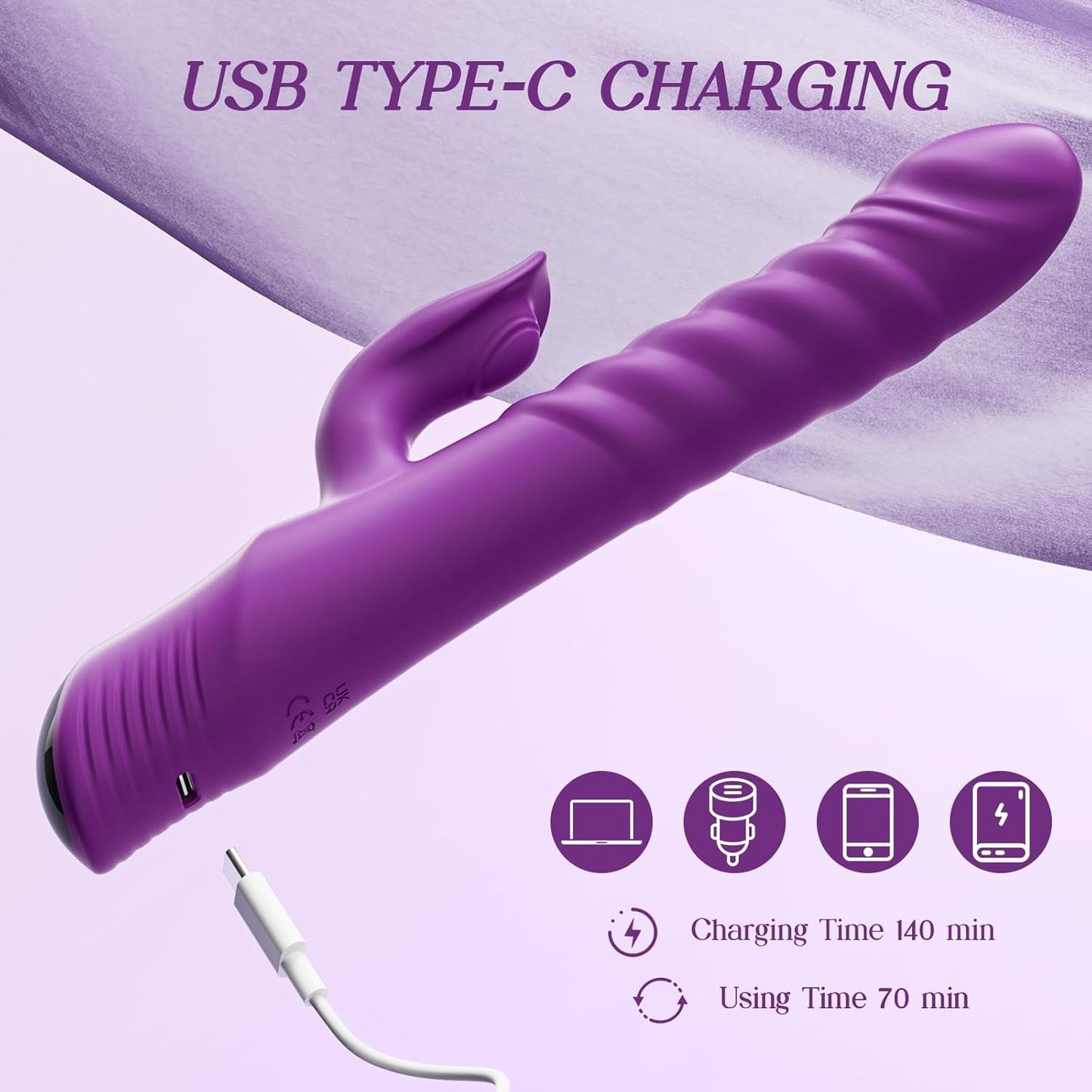 Vibrador de conejo VantaFlex con empuje, 7 modos, Tipo-C, resistente al agua