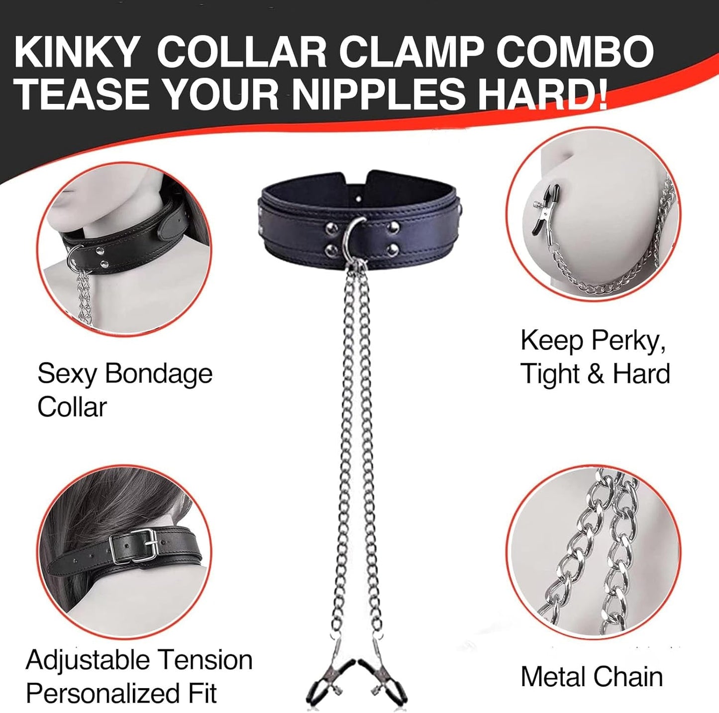 Juego de pinzas para pezones y collar BowBelle BDSM