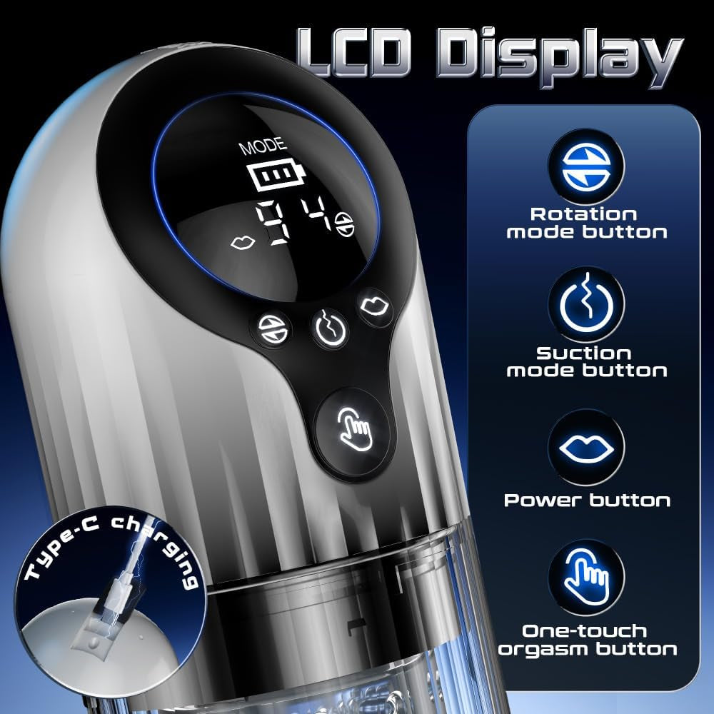 RotaRush Rotating Suction Male Stroker LED Display